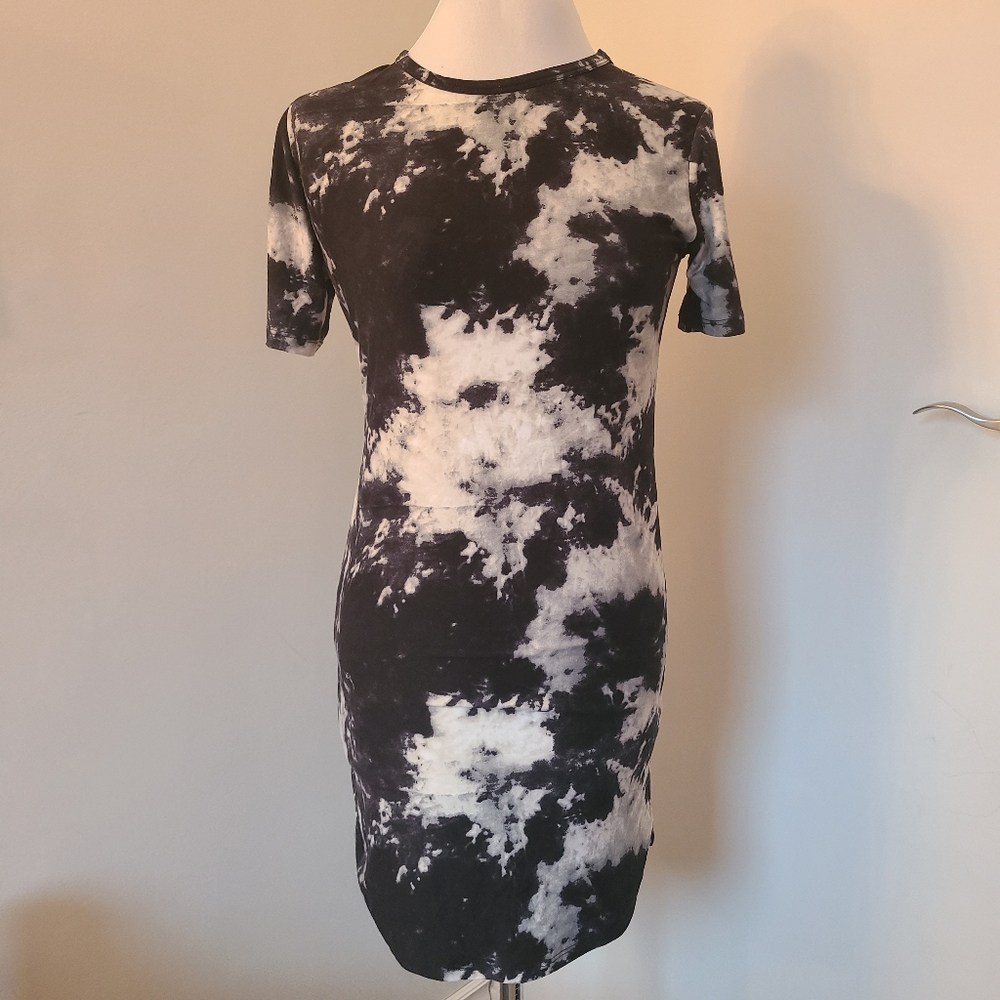 Ardene Tie-Dye Bodycon Black White Mini Dress Size Large